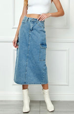 Load image into Gallery viewer, KEATON DENIM CARGO SKIRT

